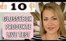 GLOSSYBOX LIVE PRODUKTTEST 2018🤔 | 10 PRODUKTE im LIVE TEST ✔| BELLAPIERRE, LARITZY, LOV, ETC.