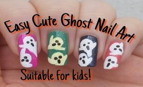Easy Cute Ghost Nail Art | Beginners Nail Design | Stephyclaws