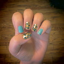 Turquoise & Gold Leopard Print Nails