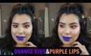 Orange Eyes and Purple Lips Makeup Look