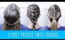 3 EASY FRENCH ROPE TWIST BRAID HAIRSTYLES!