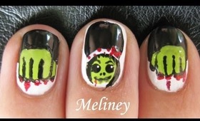 Halloween Nail Art - Zombie Amy Winehouse Back from the Dead Nail Design Tutorial for Short Nails