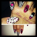 Pink,black and white girly nails