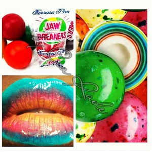 I mimicked these jaw breakers using eyeshadow and lip gloss