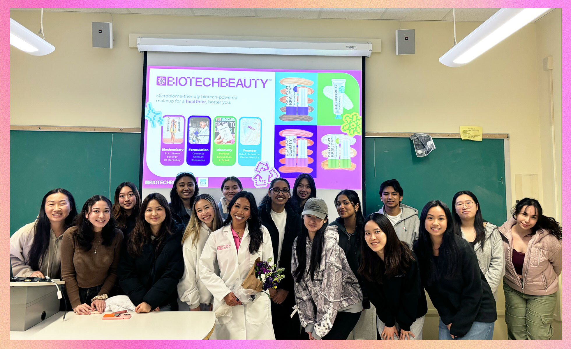 Alanna visiting UC Berkeley in 2024 to share her story and the idea for BiotechBeauty with Aurum Cosmetics Club. Alanna visiting UC Berkeley in 2024 to share her story and the idea for BiotechBeauty with Aurum Cosmetics Club.