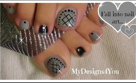 Easy Toenail Art Design | Grey Fishnet Pedicure ♥ Серый Педикюр