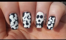 Skull and Bones Simple Halloween Nail Art Tutorial