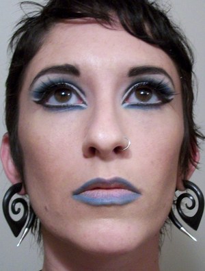 A dramatic liner, blue cut-crease look I wore to work (I wore a nude lip to work, added the blue later)