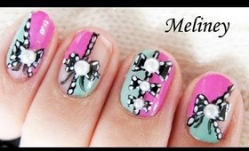 Color Blocking Lace Bow Nails - Nail Art Tutorial for Short Nail Design Cute Free Hand