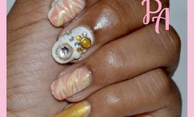 Water Marble and Nail Bling Using LadyQueen.com Nail Studs