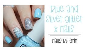 Blue and Silver Glitter X Nails | NailsByErin