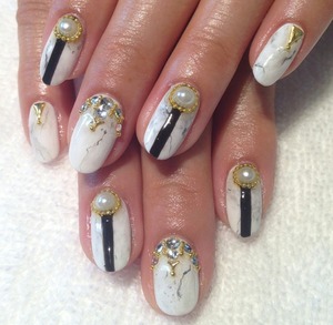 White and black marble nails