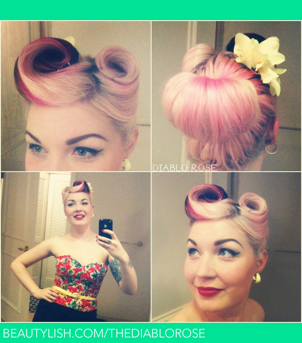 Victory roll pin up rockabilly look