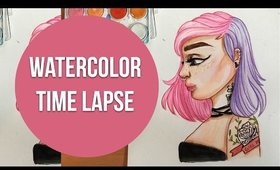 Water Color Painting Time lapse | Purple & Pink Grunge Girl