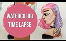 Water Color Painting Time lapse | Purple & Pink Grunge Girl