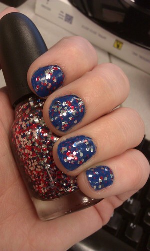 two coats of Revlon
Sephora by OPI topcoat is called "USA, USA!" & I used one coat of it. 