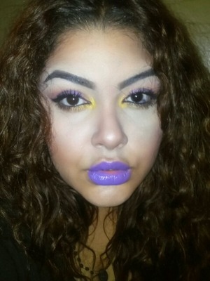 Was bored so I did purple through the lid yellow in the inner corner & bright purple lips