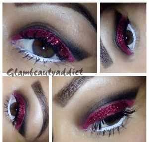 red glitter with a cut crease and Nyx 'milk" on the waterline..