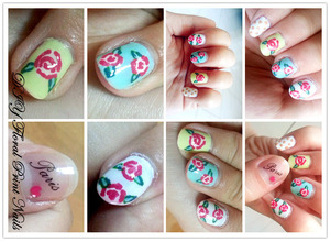 Painted floral nails on my right hand! Done this with toothpick and dotting tool :)