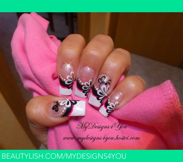 Black and white Flower french nail design | Liudmila Z.'s ...