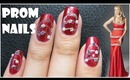 EASY PROM NAIL DESIGN | RED FORMAL NAIL ART TUTORIAL DECAL BEGINNER SIMPLE NECKLACE