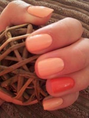 Barry M Peach melba & bright orange on second nail