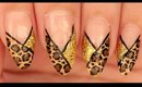Leopard & Gold Glitter nail art