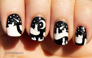 These were done for a challenge with the theme Black and White. I love bunnies and starry nights, so this came about! The lovely subtle black holo for the sky is A England Bridal Veil.

Blog post: http://www.polishrainbow.com/2012/11/reddit-52-week-challenge-black-and-white.html