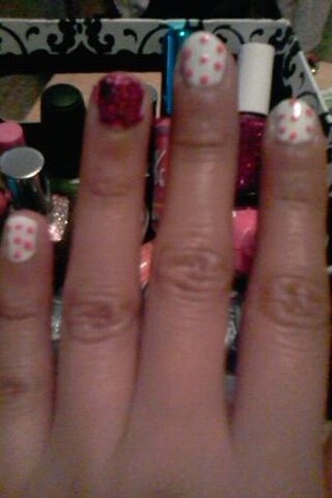 white with pink polka dots and pink glitter