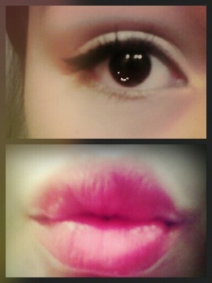 A simple easy look. Winged liner, mascara, light natural eyeshadow, and a pop adding in a bright pink lip(: