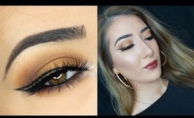 Gold Glitter Eyeliner & Brown Lips Makeup Tutorial