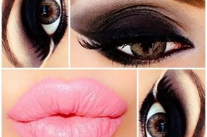 pink lip, black smokey eye