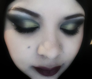 I used olive green with gold and black eye shadows