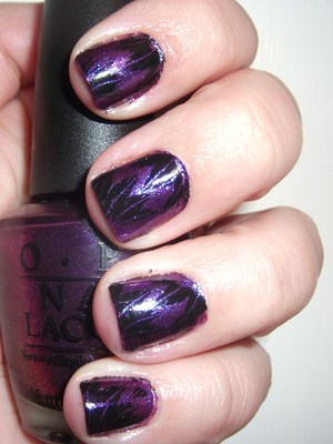 Black and Purple Feather Nails