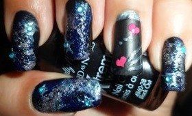 1st Winner - Galactic Love Nail Art - My third entry to CuteDesigns's contest - Song Inspired