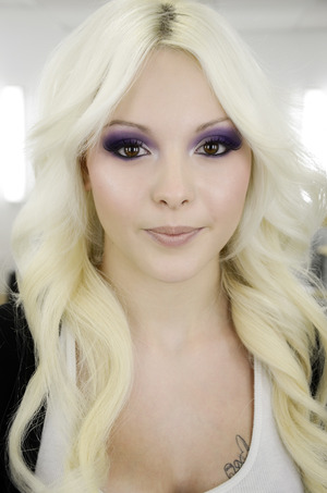I did a funky purple smokey eye for this shoot, I love makeup forever eye shadow #92 gave her a flawless complexion with MAC face and body mixed with cinema secrets concealer  