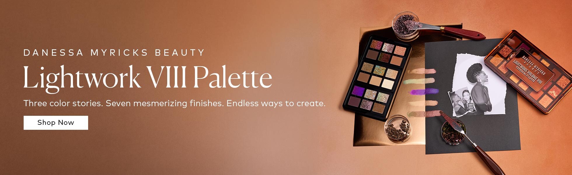 The latest Lightwork Palette takes you from sun-soaked canyons to shimmering shores and cosmic skies with 18 shades of rich mattes, reflective metallics, and color-shifting chromes. Shop the Danessa Myricks Beauty Lightwork VIII Freedom Palette on Beautylish.com