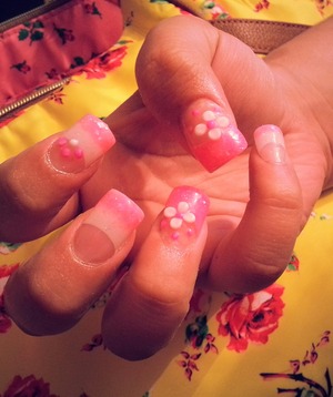 pink and white tip w/ white and pink 3d flowers 