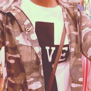 Camo jacket from American Eagle with a Forever 21 Love Cross Sweater.