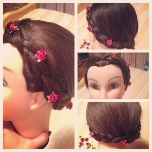 Bohemian crown braid with flowers.