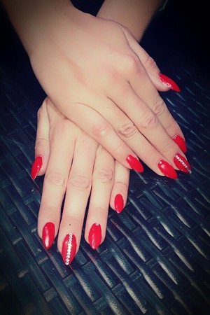 swarovski crystals! red nail polish!