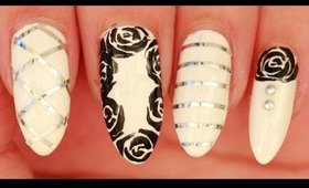 Monochrome Roses nail art