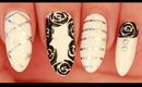 Monochrome Roses nail art