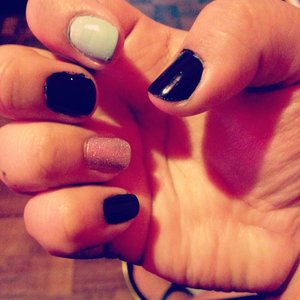 Mint nail polish - Silver glitter nail polish - Black nail polish 