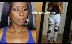 New Lip Piercing/How to distress jeans(OOTD)