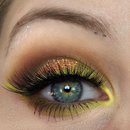 Neon Yellow & Glittery Coral Smokey Eye