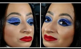 4th of July Makeup -  graphic liner with glitter & Red lips