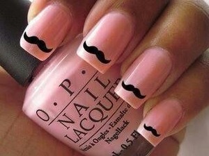 Hi there!
This is one of my favorite nail-arts! Moustache Nails!
This is a little bit difficult.
First paint your nails pink. After let it dry, you make, with a special nail-art-pencil, a moustache in black. And your finished!
Hope you like it! <3