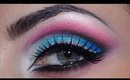 White, blue and pink cut crease