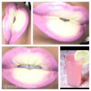 So today I had some pink lemonade at lunch and it was soooooo good lol! So good, that I was inspired by it and this is what I came up with. The pink is Audrey Lipstick by NYX. The yellow is a mix of the yellow and white from my Make Up Forever Flash Palette. I applied some clear gloss all over my lips to give it that juicy look :)